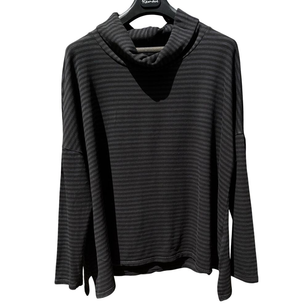 Cut Loose Cowl Neck Womens Sz One Black Gray Stripe Flared Hem Long Sleeve Artsy